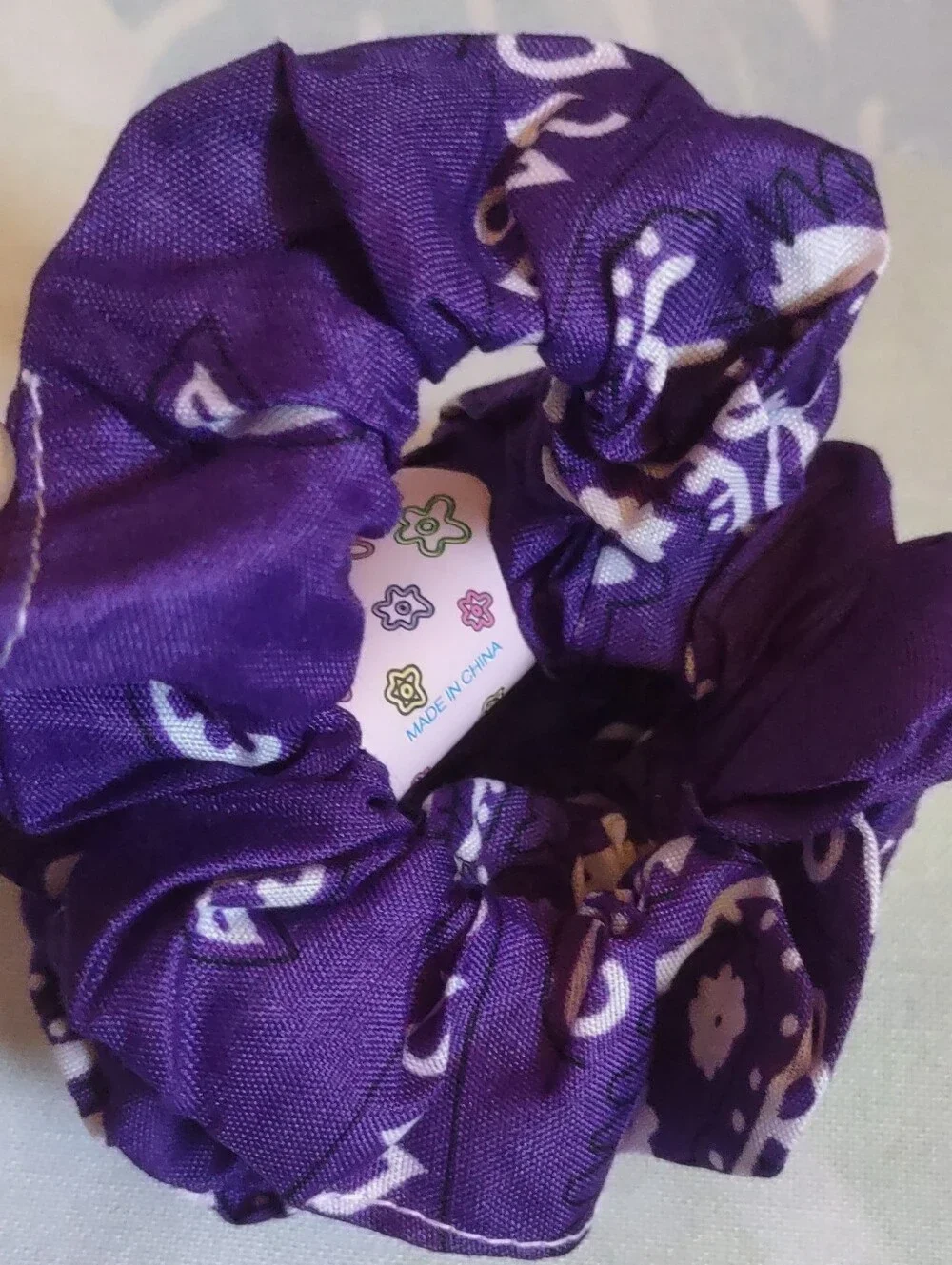 Purple Women Fabric Hair Scrunchie - Soft Patterned Elastic